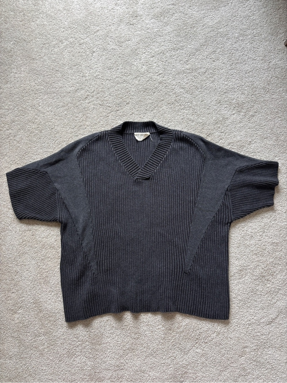 Saalt Studio 100% Cotton Ribbed V-Neck Sweater XL Charcoal